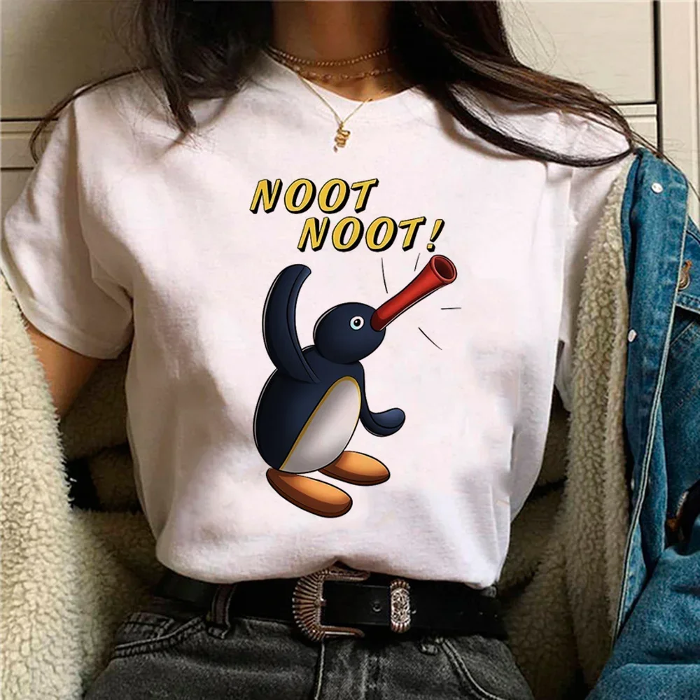 Pingu เสื้อยืดนักออกแบบการ์ตูนผู้หญิงเสื้อยืดตลกๆเสื้อผ้าแนวสตรีทการ์ตูนญี่ปุ่น