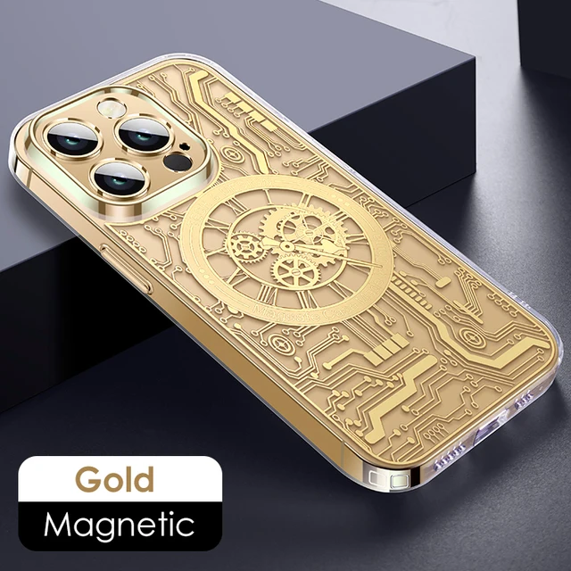 

Magnetic Transparent Case For Iphone 12 13 14 Pro Max 14 Plus Mechanical Texture Phone Cover Couple For IPHON 13 Pro 14 Promax