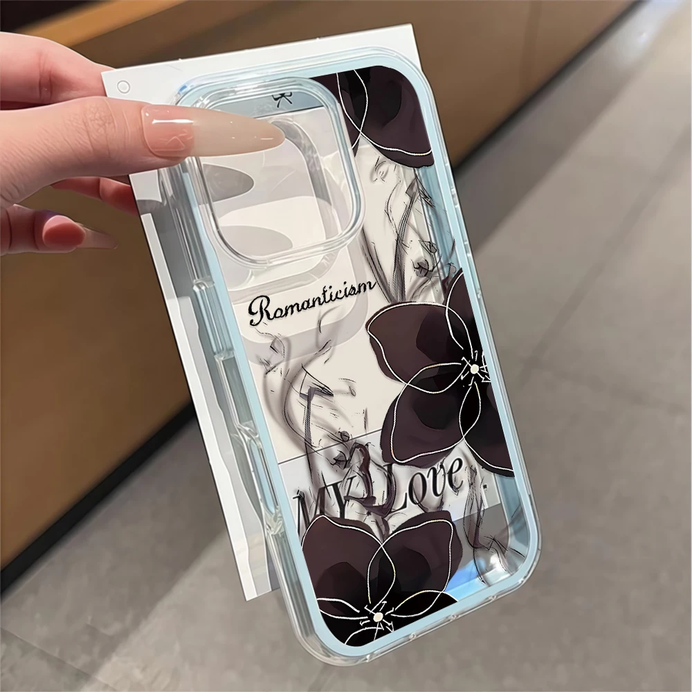 Schwarze Blumen-Romantik-Druck Handyhülle für iPhone 16 14 15 Plus 12 13 14 15 11 17 16 Pro Max Air X XS Transparente Weiche Hülle – Detail 2