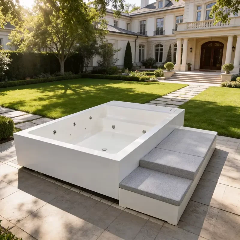 Fiberglass Swimming Pool with Integrated Sofa Durable Low Maintenance Inground Plunge Pool for Family Residential Garden