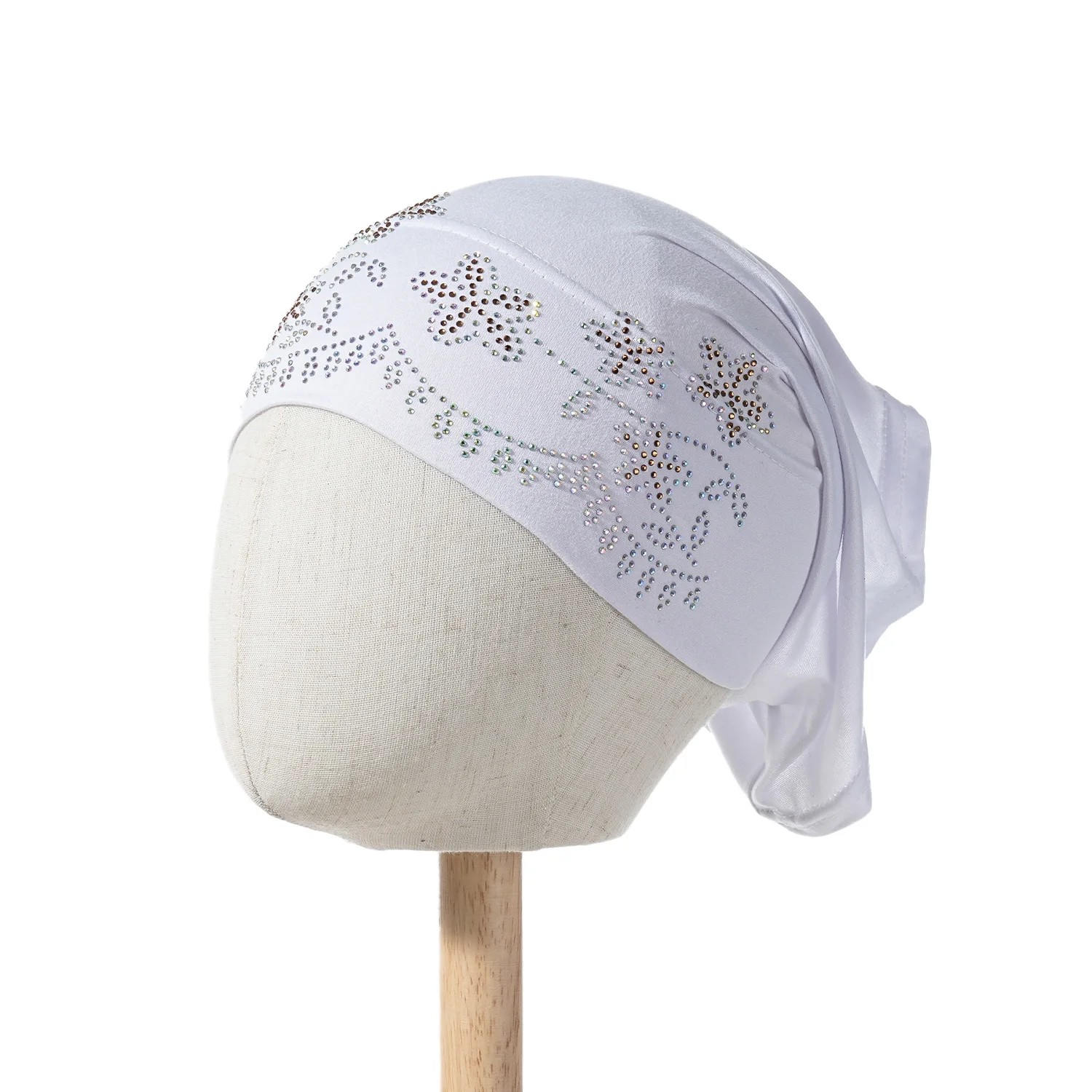 Goldene Glitzerkappen, muslimische elastische Krawatte auf der Rückseite, für Damen, funkelnder Turban, glänzende Strass-Innen-Hijabs, weiche Jersey-Unterkappen – Detail 4