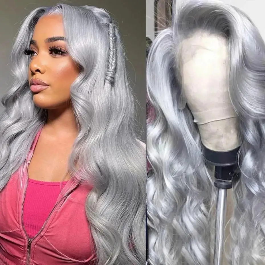 Silver Grey Body Wave Lace Front Wig 13x4 13x6 Lace Frontal Human Hair Wigs Transparent Brazilian Hair Colored Wigs For Women