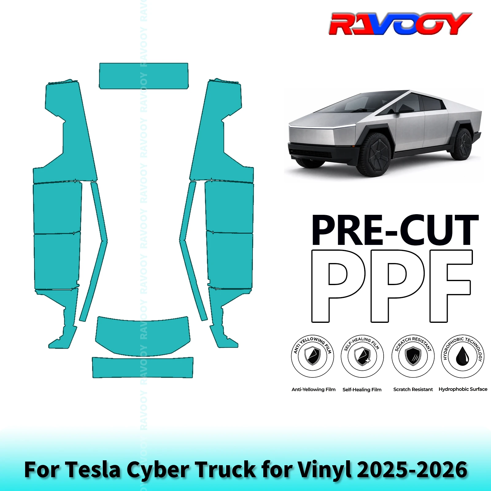 For Tesla Cyber Truck for Vinyl 2025-2026 Full Body 8.5Mil Pre-Cut Paint Protection Film PPF Stone Chip Kit | Clear/Matte/Black