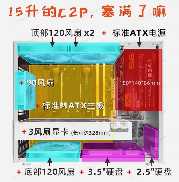 C2P MATX ITX small case, all aluminum case, glass side transparent ATX power k88 mini computer case