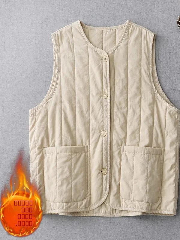 

Женский повседневный хлопково-льняной жилет Jaet, новинка 202, осенняя одежда, верхняя одежда в стиле пэчворк, круглый, на одной пуговице, средний теплый