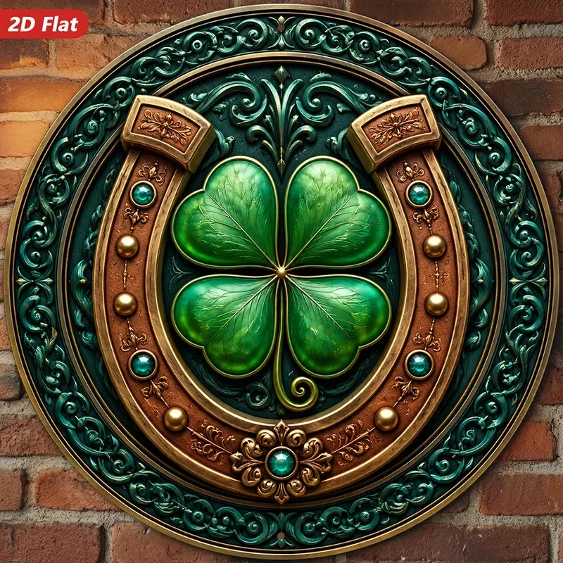 CIFBUY Vintage Celtic Shamrock Horseshoe Lucky Pattern Aluminum Wall Art Waterproof Durable Alloy Decor for Living Room Bedroom