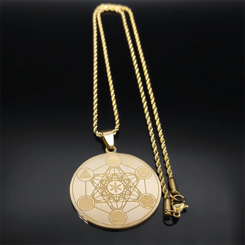 Metatron Erzengel Engel Siegel Halskette Männer Heilige Geometrie Solomon Edelstahl Gold Farbe Anhänger Halsketten Schmuck N3055S08 – Detail 6