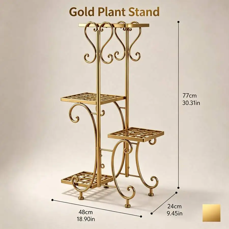 Metal Plant Shelf 1/4 Tier, Indoor And Outdoor Flower Pot Rack Display Stand - Wrought Iron Multi-Planter Organizer, Suitable Fo