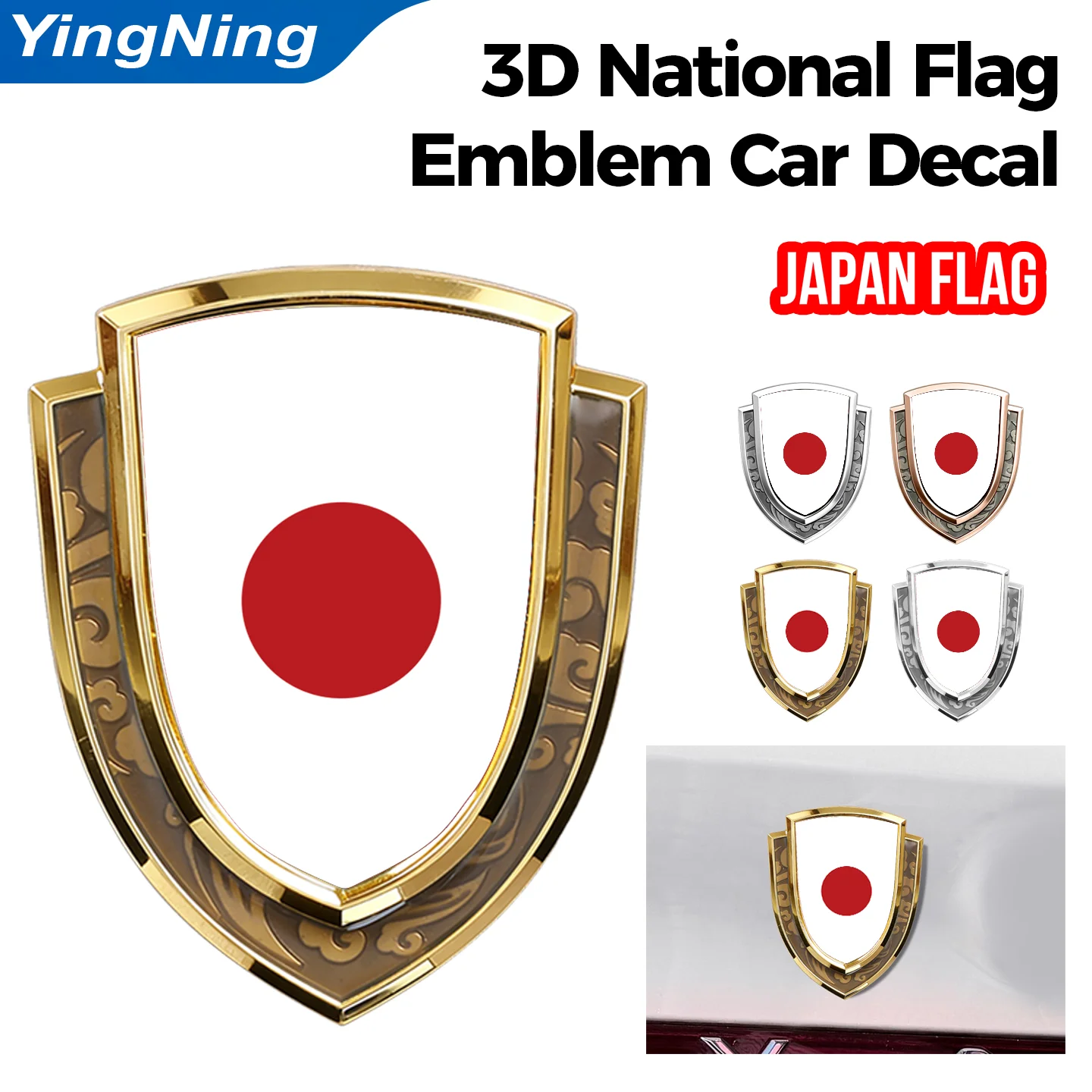 Japan Flag Car Sticker Metal Emblem Badge Shield Motorcycle Decal Auto Exterior Tail Trunk Decoration Tuning Accessories JDM