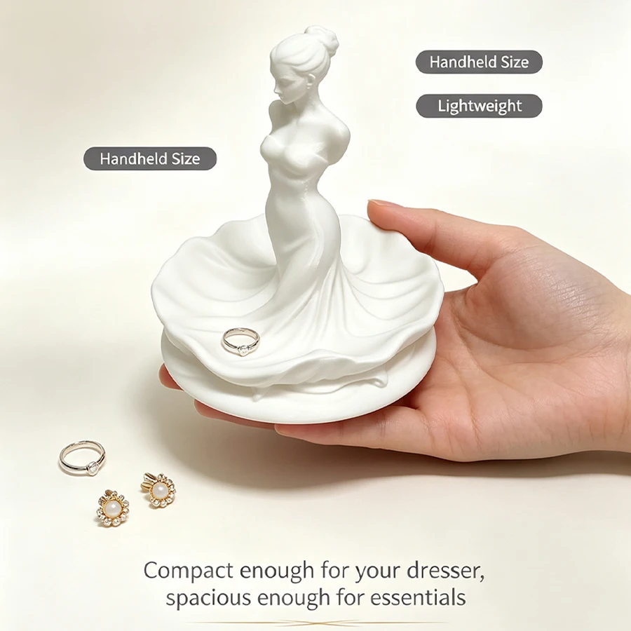 Ins-Style Elegant Lady Sculpture Jewelry Tray, Long-Dress Goddess Jewelry Display Tray, Simple Desktop Accessory Organizer, Suitable for Bedroom Makeup Vanity