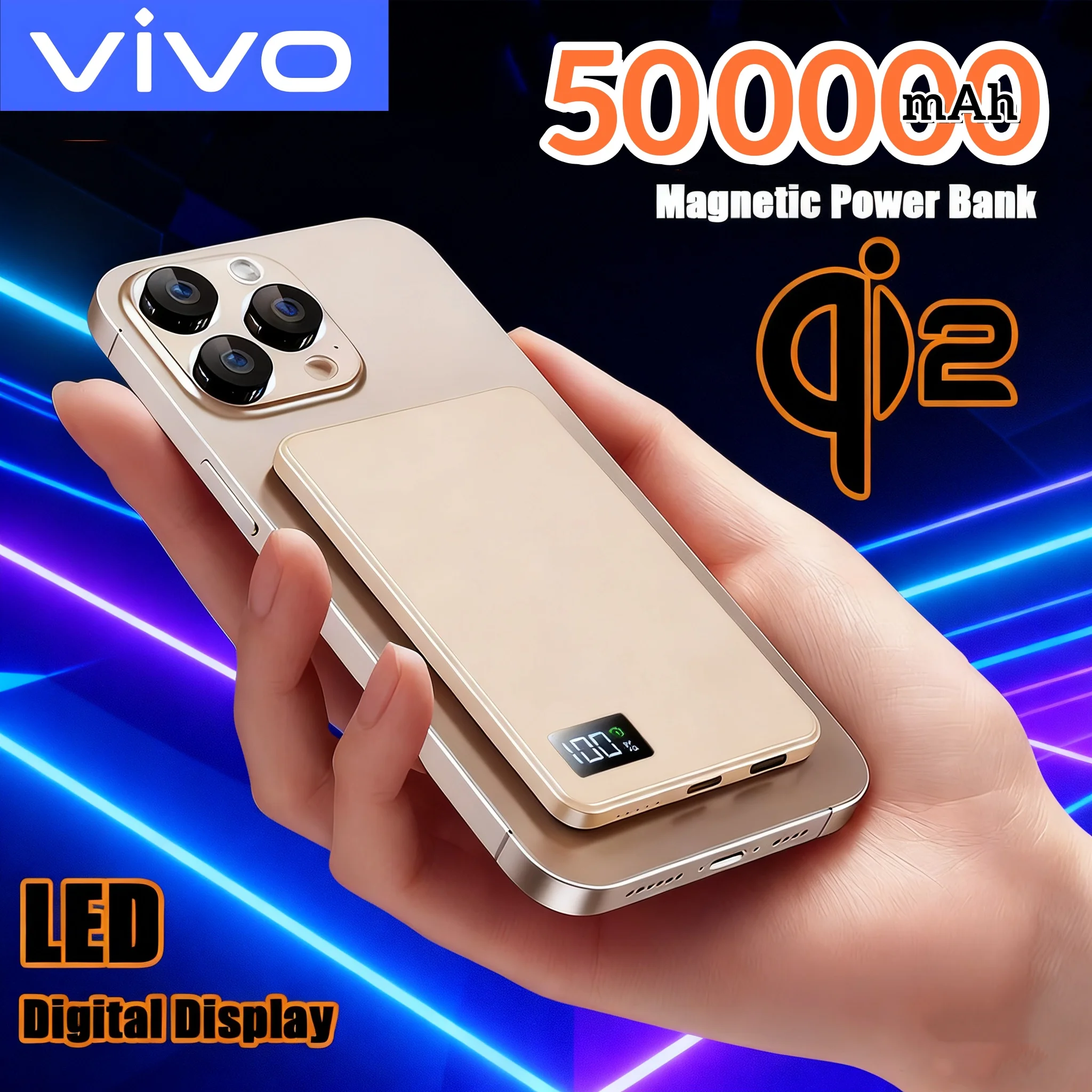 

Внешний аккумулятор VIVO 500000 мАч с магнитной беспроводной зарядкой, быстрая зарядка PD22.5W, совместимость с iPhone, Huawei, MagSafe