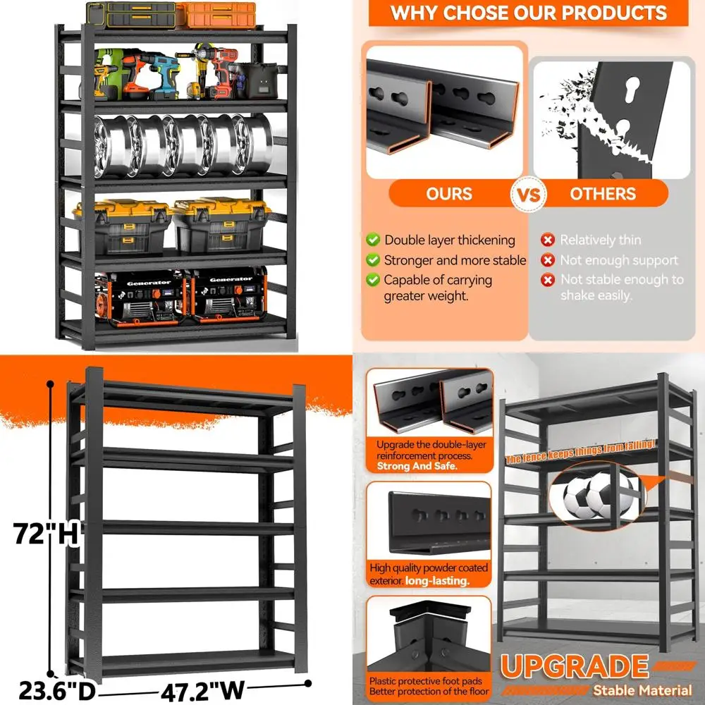وحدة رفوف فولاذية صناعية شديدة التحمل - رف قابل للتعديل من 5 طبقات بسعة 3000 رطل للتخزين الثقيل