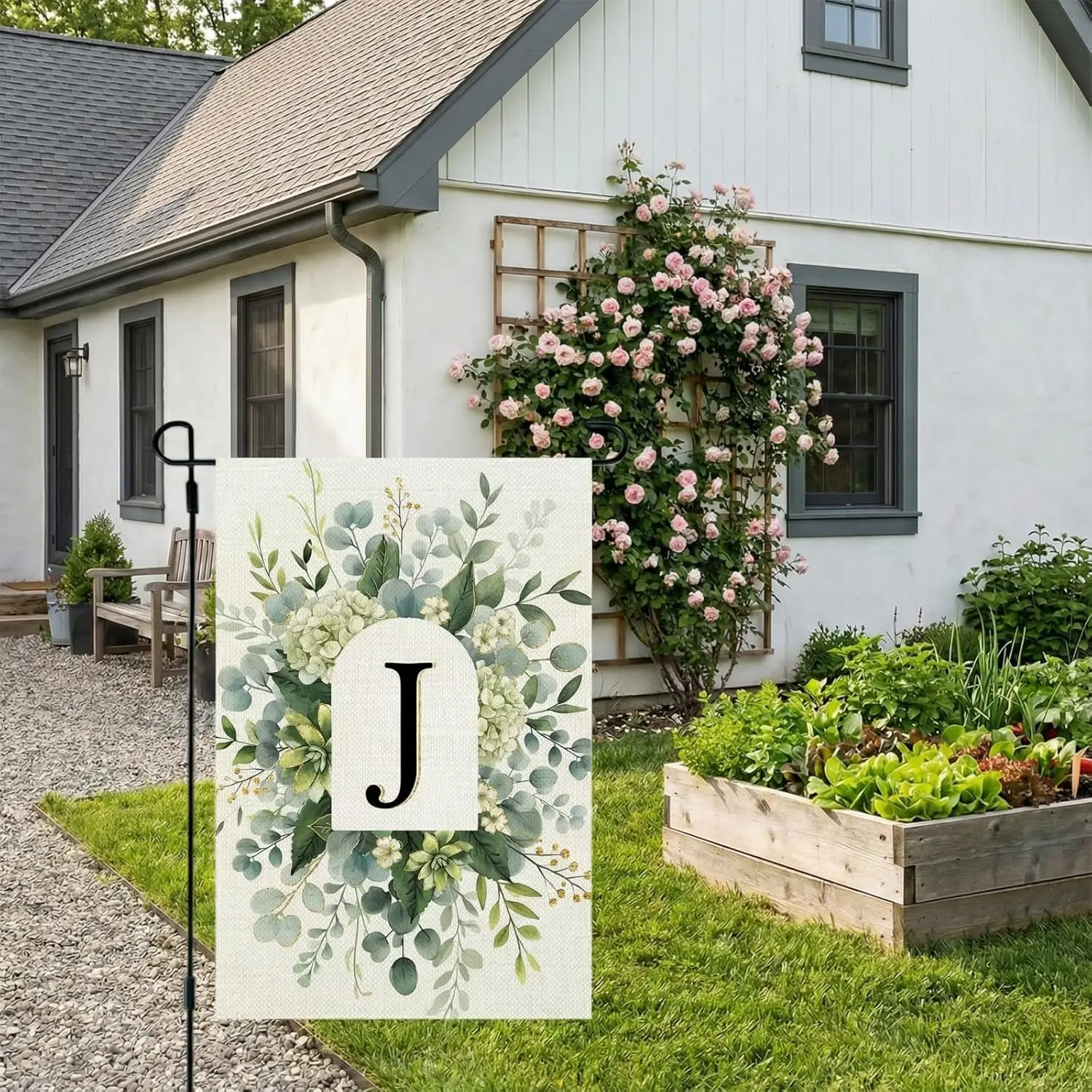 CROWNED BEAUTY Monogram Garden Flag Initial Letter J 12x18 Inch Double Sided for Outsdie, Small Spring Floral Family Last Na ZZM