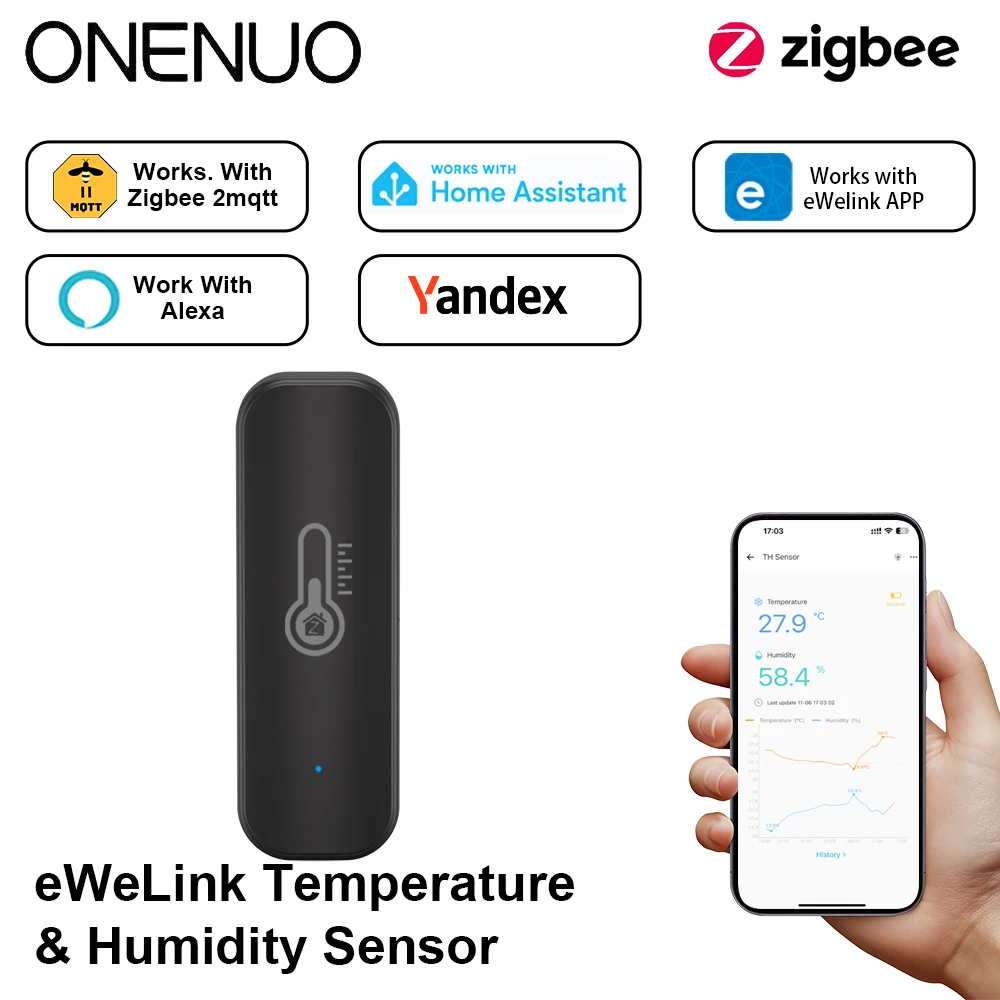 eWelink Zigbee Temperature and Humidity Sensor Home Environment Monitor APP control work with eWelink ZIgbee gateway