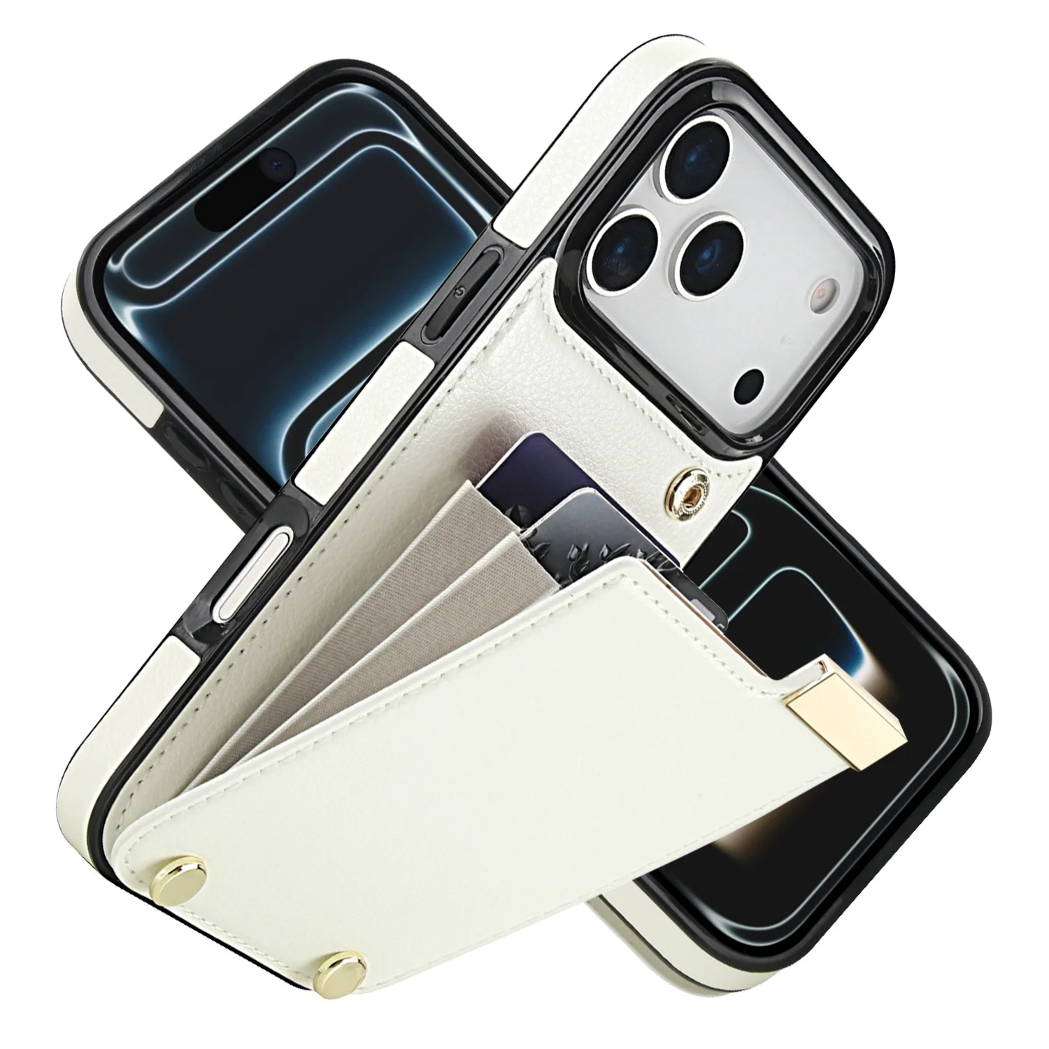 Dwuwarstwowe kieszenie na karty, skórzane etui z klamrą do iPhone 17 11 12 13 14 15 16 18 Pro Max XR X XS 7 8 Plus 16e 17 Air Cover — zdjęcie produktu 6