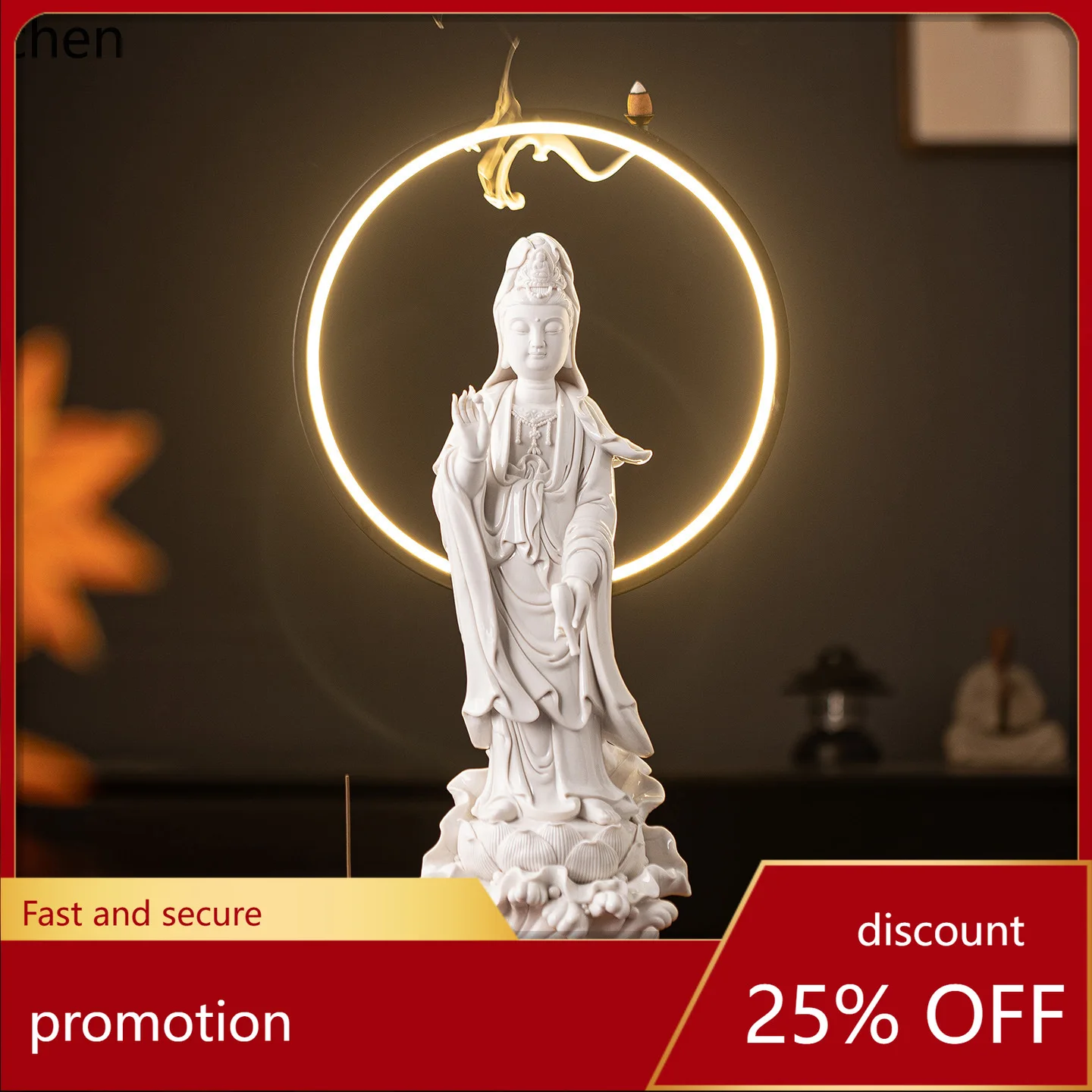 Cz1 guanyin ceramic figurine - white porcelain standing guanyin bodhisattva - handmade desktop decoration