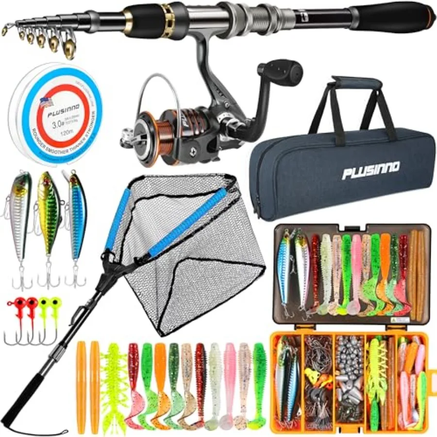 

Fishing Gear, Fishing Rod with 137PCS Lures, Fishing Net, Fishing Starter Kit with Rod and Reel Combo, Tackle Box Floating Net