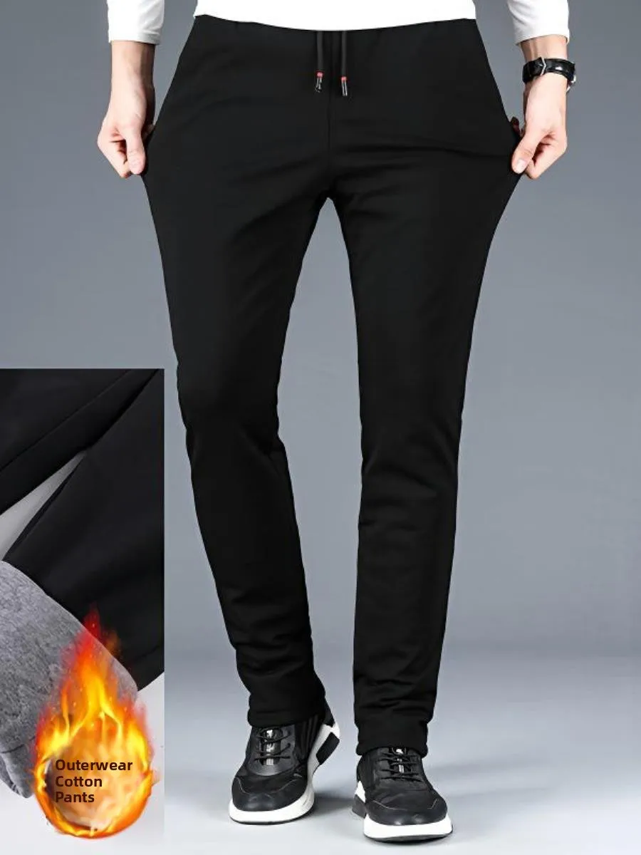 

Men's Thiened Fce Lined Casual Pants Autumn Winter Sports Outerwear Stand Fit Long Trousers Trendy Youth Sle