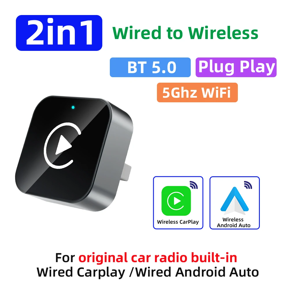 2026 2IN1 Draadloze CarPlay Android Auto USB/Type-C Adapter Dongle Smart Box Plug Play Voor VW Toyota Nissan Honda Ford Benz KIA