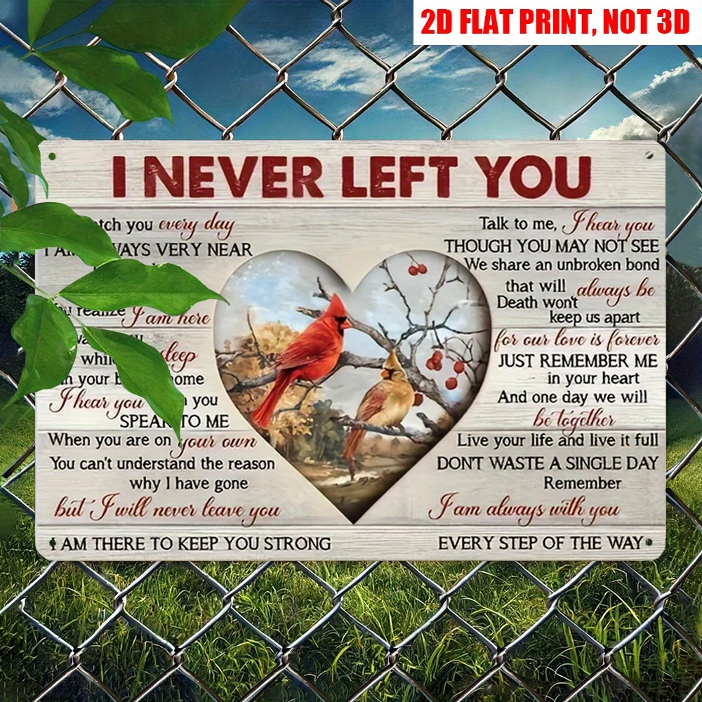2D Flat Cardinal Memorial Metal Sign, 12 X 8 Inches, Equipped with Cardinals And Heart-Shaped Home Decor,