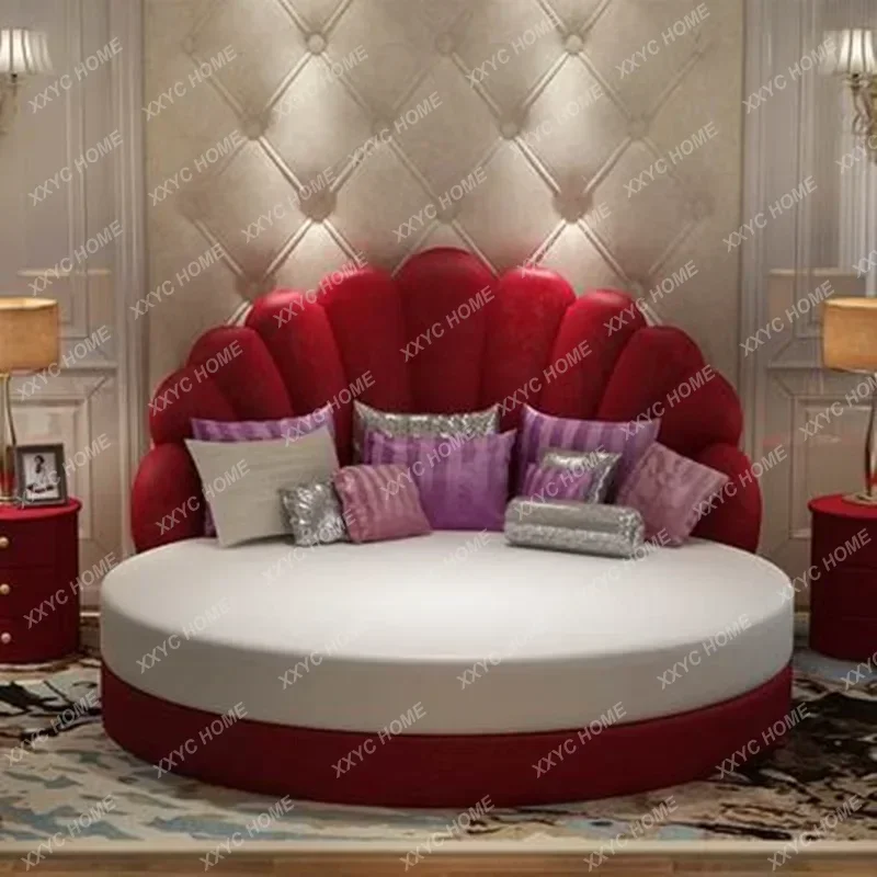 round Bed Bed & Breakfast Furniture Theme Hotel Water Bed-Head Apartment Shadow Coffee Light Luxury Simple Modern Electric Shell