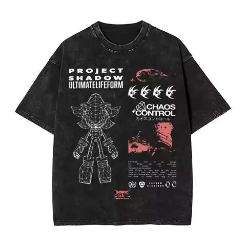 Shadowed S-sonic the Hedgehog Men's T Shirts Washed Vintage Tee Shirt Short Sleeve O Neck T-Shirt Pure Cotton Plus Size Clothing