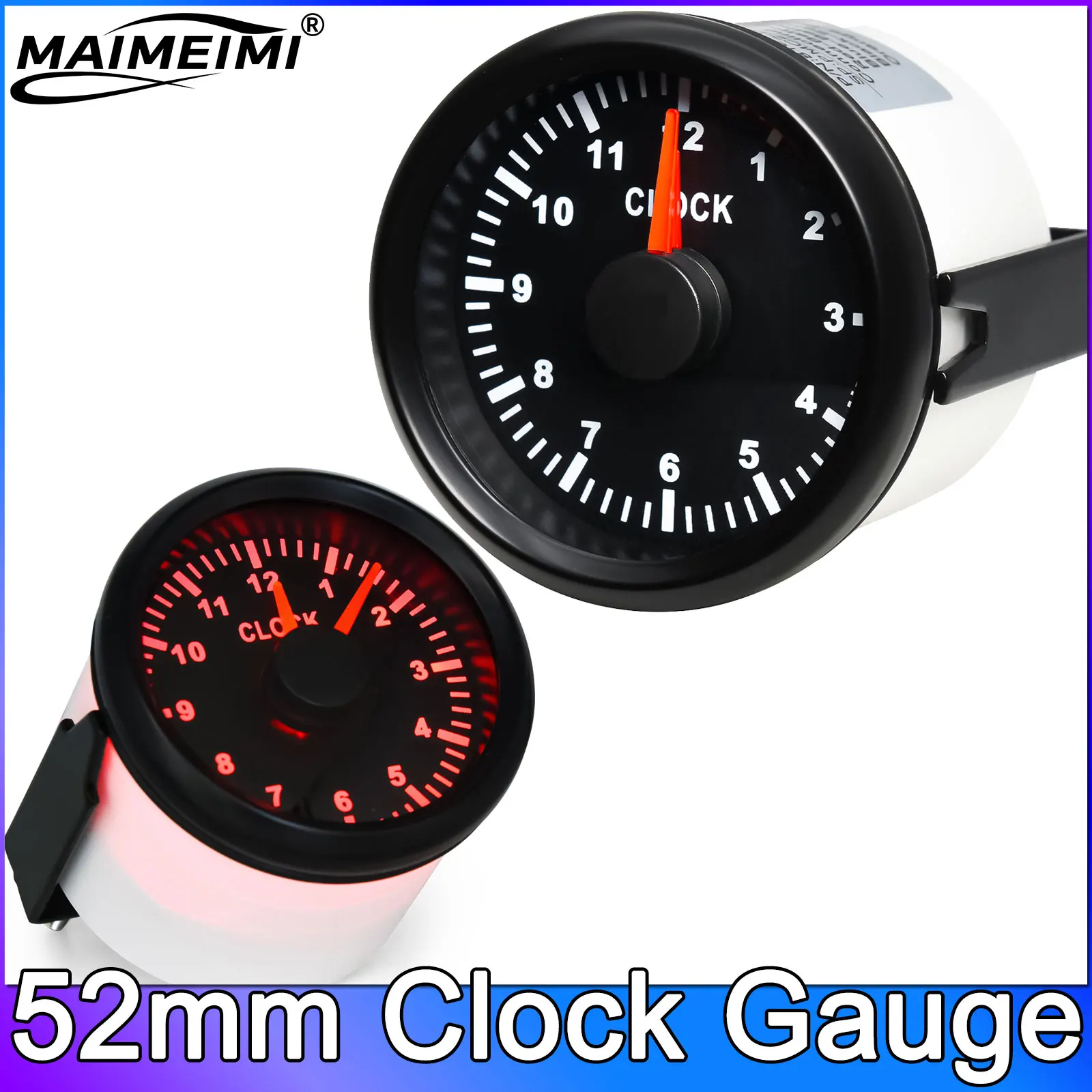 

52mm Clock Gauge with Red Backlight 0-12 Hours Hourmeter Instrument Hour Meters for Car Boat Yacht Show Clock Meters 9-32V