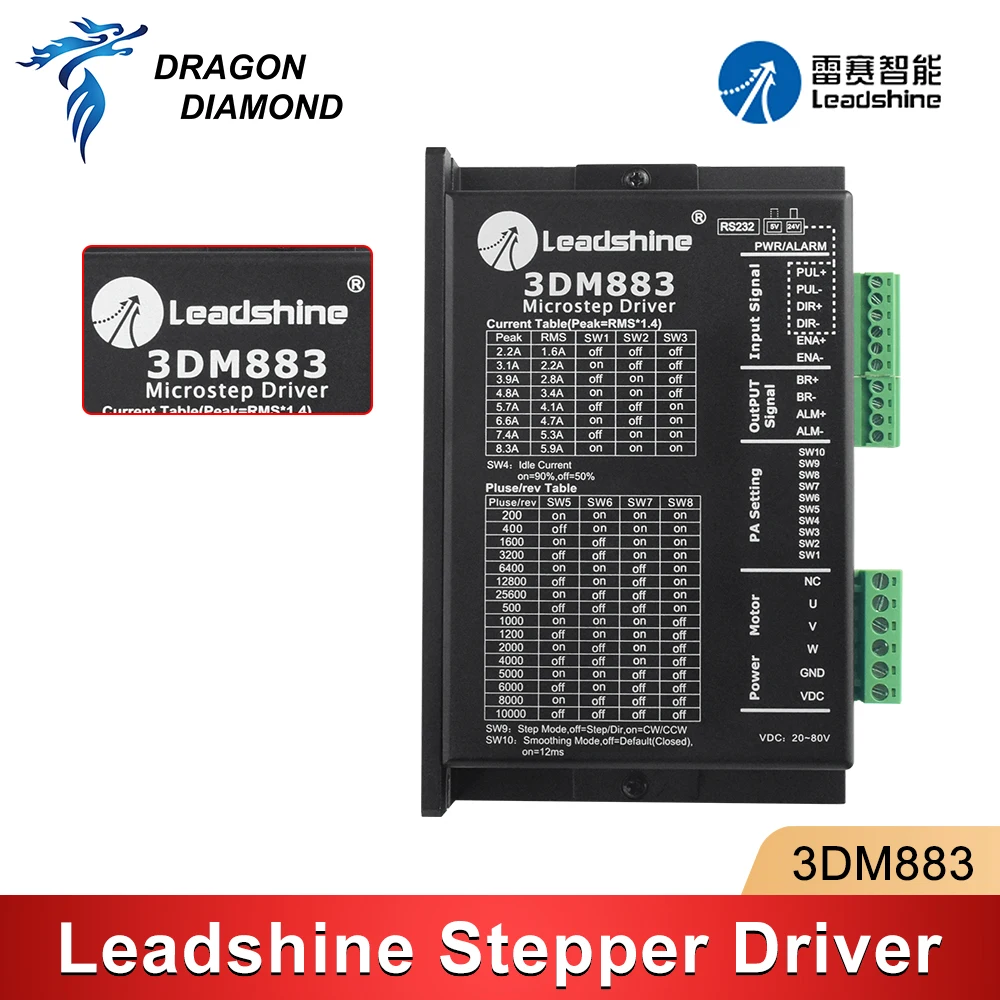 

Leadshine Stepper Motor Driver 3DM883 3Phase Voltage 20-80VDC 3 Phase Current 2.2-8.3A Cnc Laser Engraving Machine