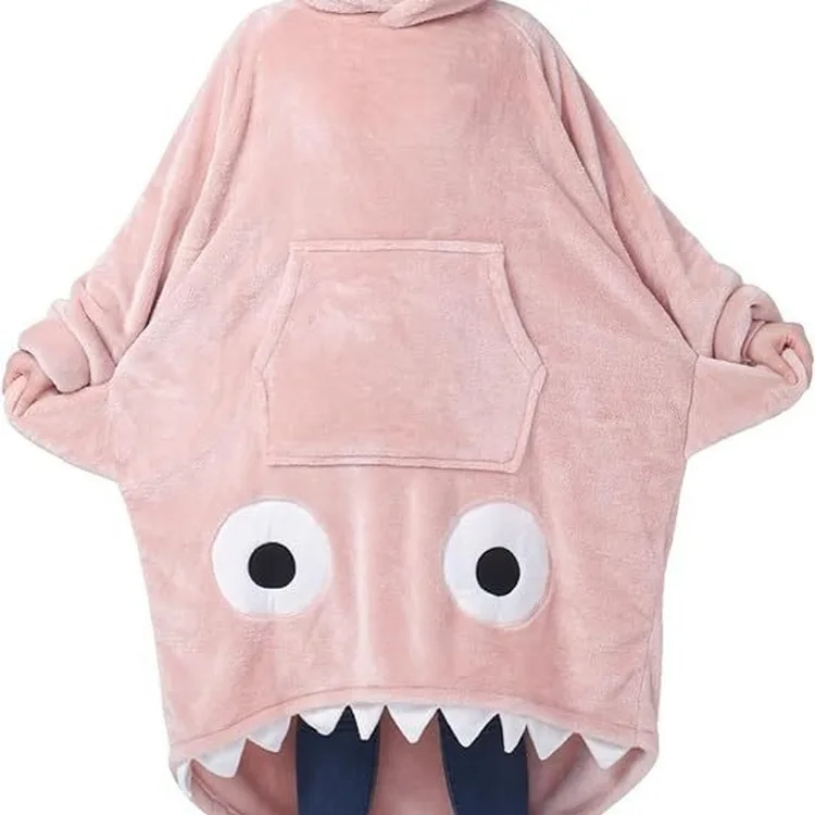Flannel cartoon big eyed cute shark pajamas couple home clothes comfortable and warm double-sided flannel pullover