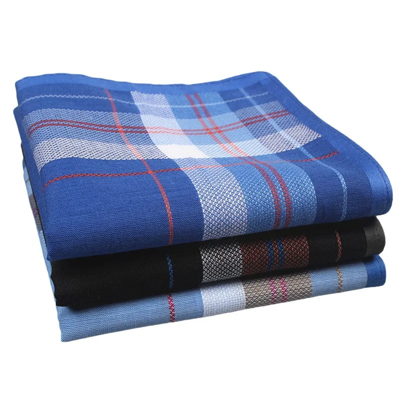 3Pcs 43x43cm 100% Cotton Classic Plaid Printed Men Handkerchiefs Sweat Face Towels Pocket Squares For Suits