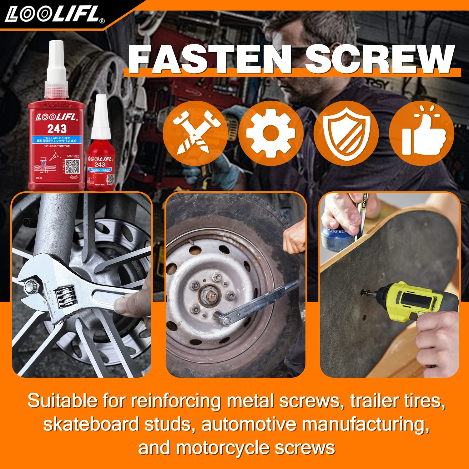 LOOLIFL 243 Mittelstarke Schraubensicherung im Großhandel – abnehmbarer Klebstoff für Muttern, Bolzen und abnehmbare Gewindebaugruppen