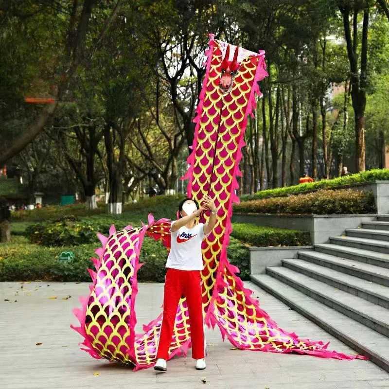 (With Head)6M Golden Dragon Dance Ribbon Poles Sports Game Athletic Carnival Square Performance Toys Group Activities Prop