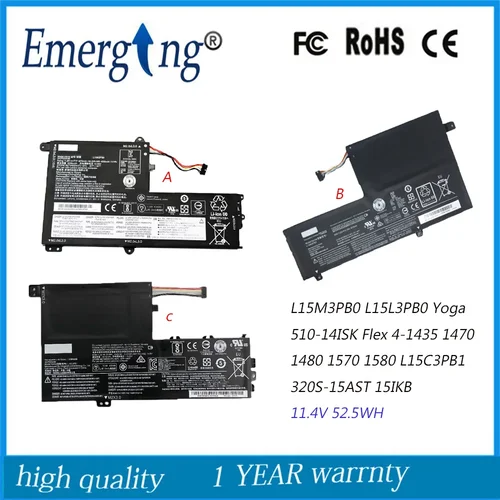 Imagen 1 del producto Batería 11,4 V 52.5WH L15M3PB0 L15C3PB1 L15L3PB0 L15L3PB1 para Lenovo 320S-15AST 15IKB 15ISK 330S-14AST 14IKB FLEX 4 520-14I 7000