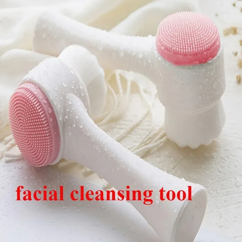 1 Stück doppelseitige Gesichtswaschbürste aus Silikon und weichen Borsten, Gesichtspeeling, Poren, Tiefenreinigungsbürste
