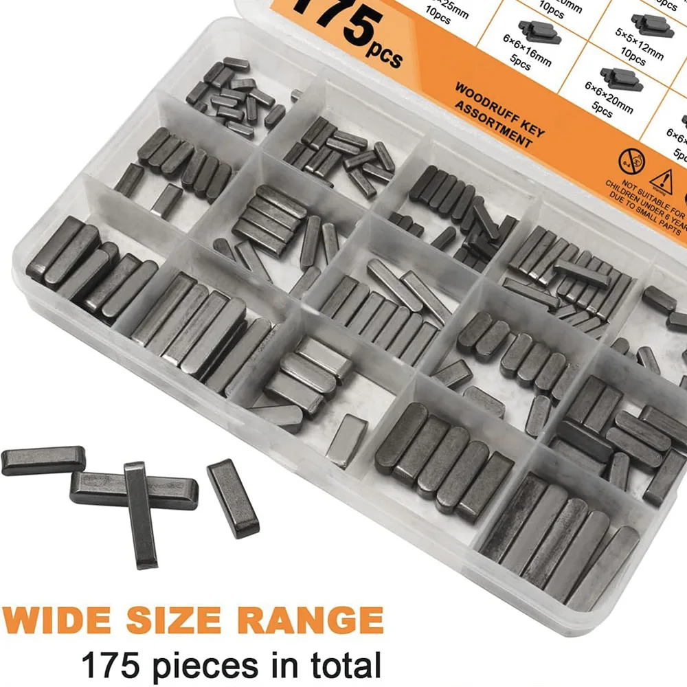 

175pcs Woodruff Key Stock Assortment Stainless Steel Round Ended Feather Key Parallel Drive Shaft Key Set Kit for Industrial use