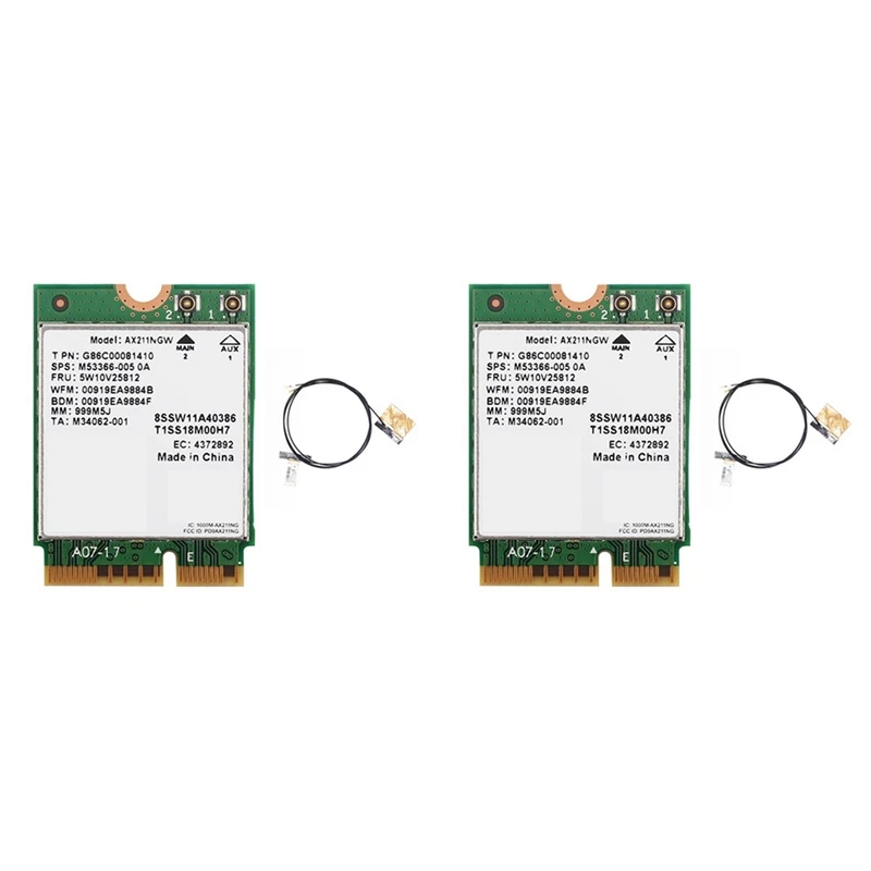 2X Wifi 6E AX211NGW Tri Band 2.4G/5G/6Ghz Wireless Network Wifi Card For Bluetooth 5.2 AX211 M.2 Keye Cnvio Windows10