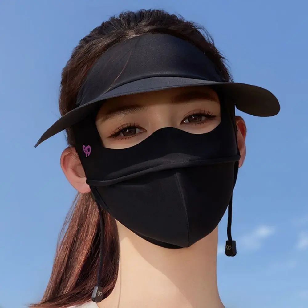 

UV Protection Sunscreen Face Cover Dustproof Solid Color Ice Silk Mask Face Protection Visor Hat UV Protection Veil Cycling