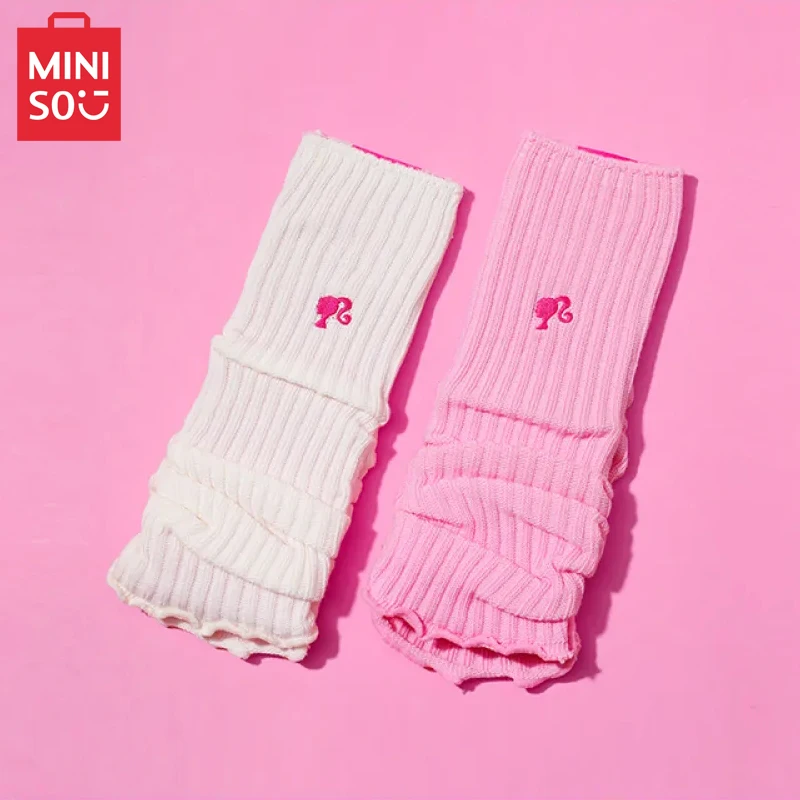 Kawaii Miniso Barbie Embroidered Socks Pile Socks Pink Girl Heart Cute Hot Girl White Calf Socks Stockings Gifts for Girls