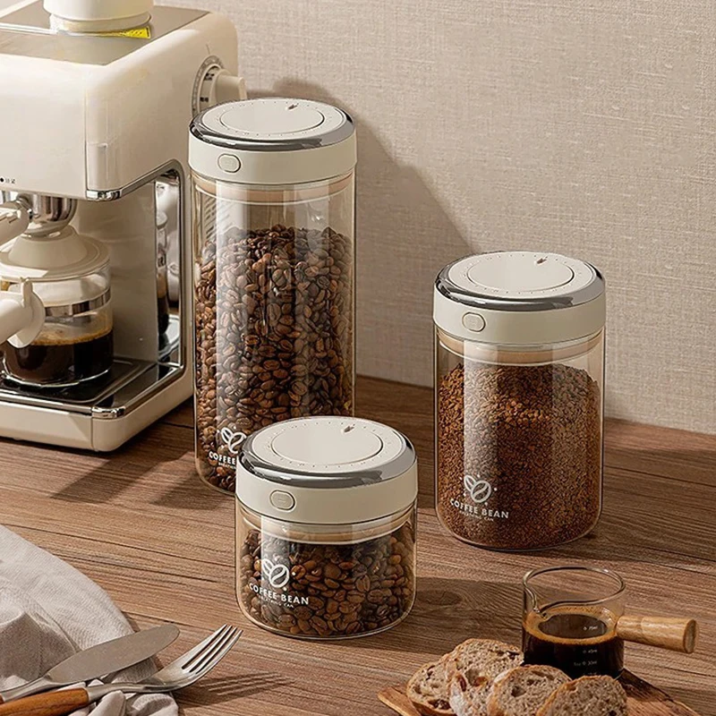 

500/1100/1700 Coffee Beans Vacuum Sealed Tank Glass Food Storage Jars with Co2 Valve Household Moisture-Proof Airtight Container
