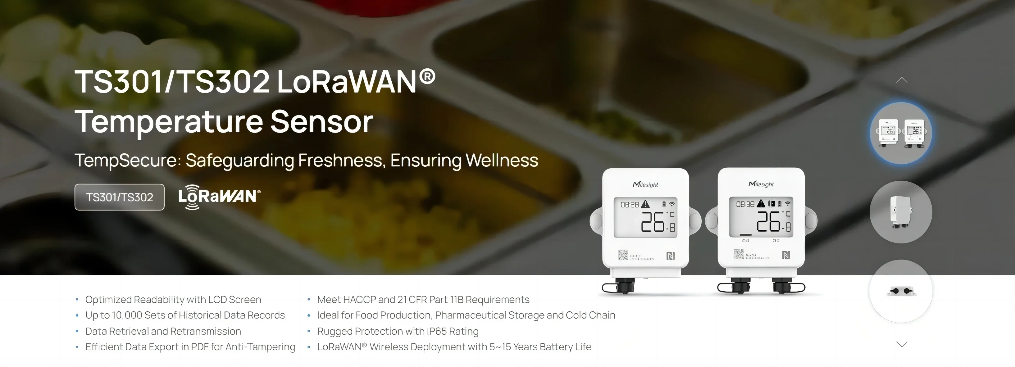 مستشعر IOT Milesight TS302 LoRaWAN HACCP مستشعر درجة الحرارة اللاسلكي للطعام