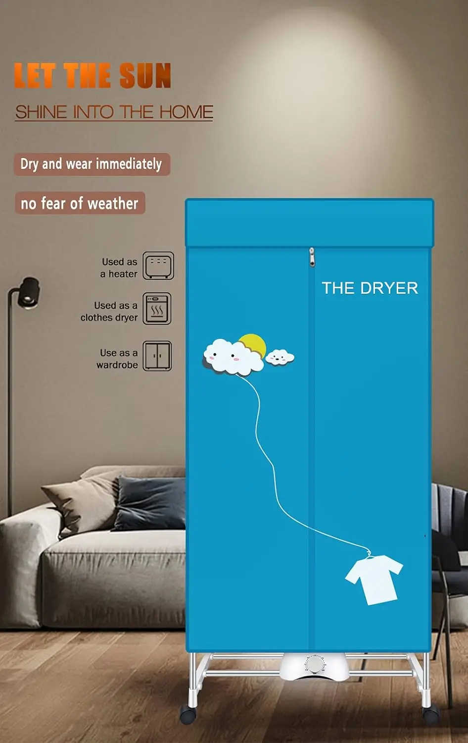 مجفف كهربائي محمول 110 فولت 1000 وات، ستانلس ستيل، أزرق، سعة 15 كجم، تحميل أمامي، قابل للتكديس، مثالي للشقق، RV، Campe