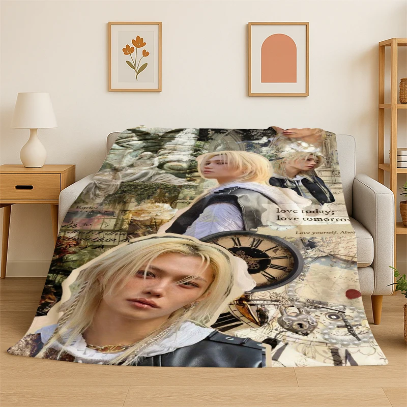 Kpop Felix Stray Kids Music Flannel Blanket Soft Warm Throw Blanket for Bedroom Living Room Bed Travel Camping Picnic Gift