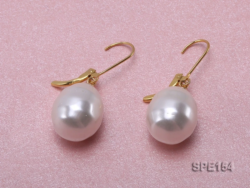 Unique Pearl Jewelry 12x15mm white teardrop seashell pearl leverback earrings