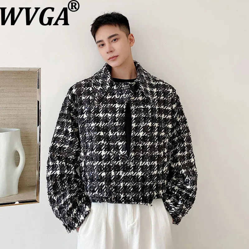 WVGA Spring Autumn New Men's Stylish Trendy Houndstooth Turn-Down Collar Jacket Sequin Design Niche Chic Casual Coats Ins W28608