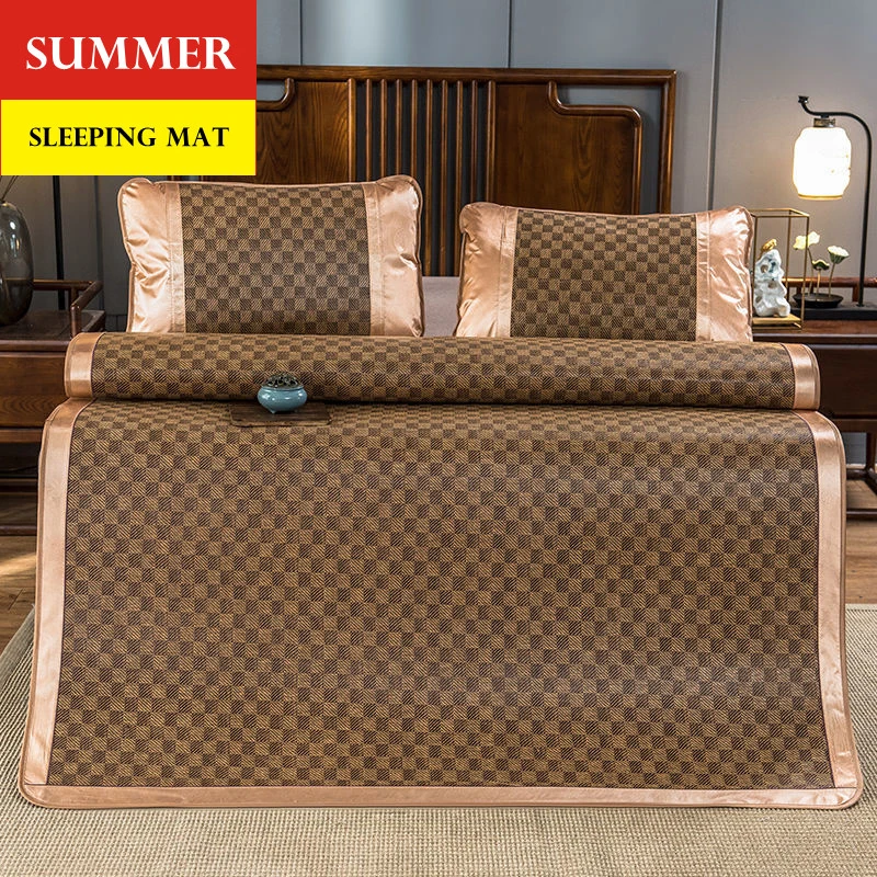 Summer bamboo rattan mat adult children\'s cool sleeping mat kit 90/150/180cm portable foldable double bed protection pad gift