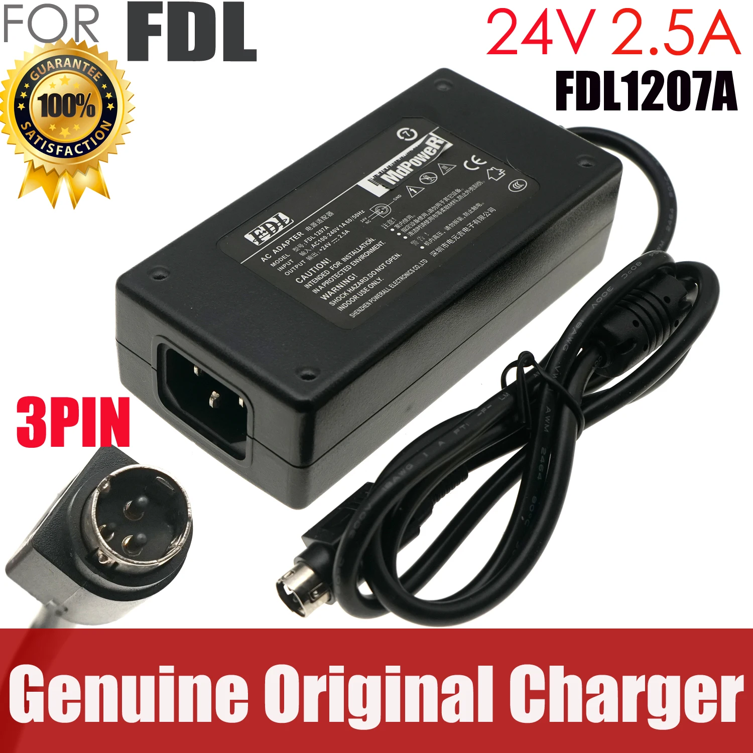 Genuine FDL PRL0602U-24 FDL1207A 24V 2.5A 3-Pin 60W AC DC Adapter Charger 6986618-5S For TYSSO PRP300 PRINTER Power Supply 3PIN