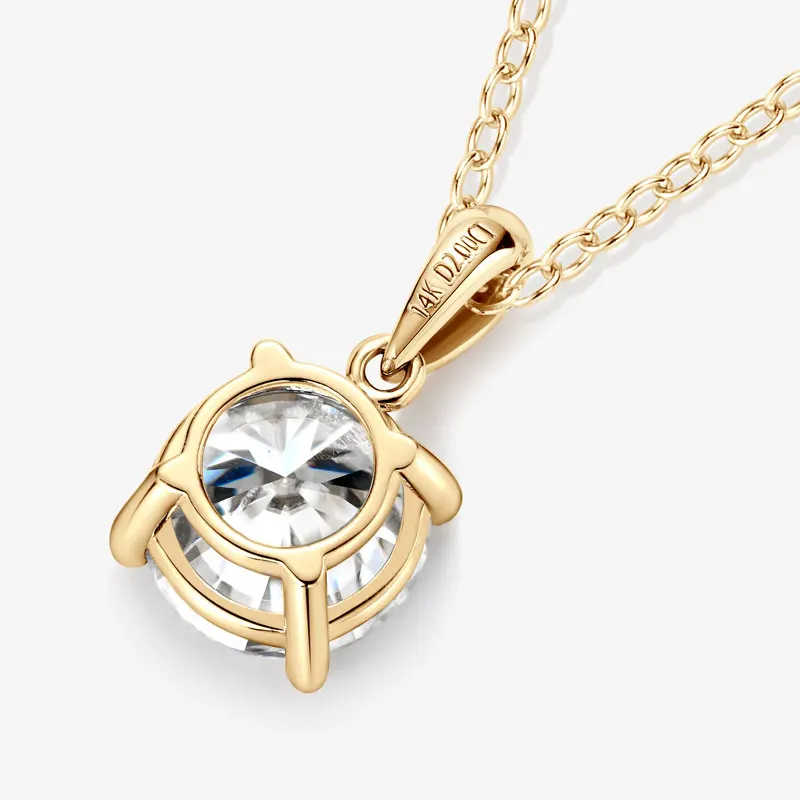 IOGOU 14K الصلبة الذهب القلائد 8 مللي متر 2.0CT مويسانيتي سوليتير قلادة قلادة للنساء قابل للتعديل سلسلة إثارة مختبر الماس