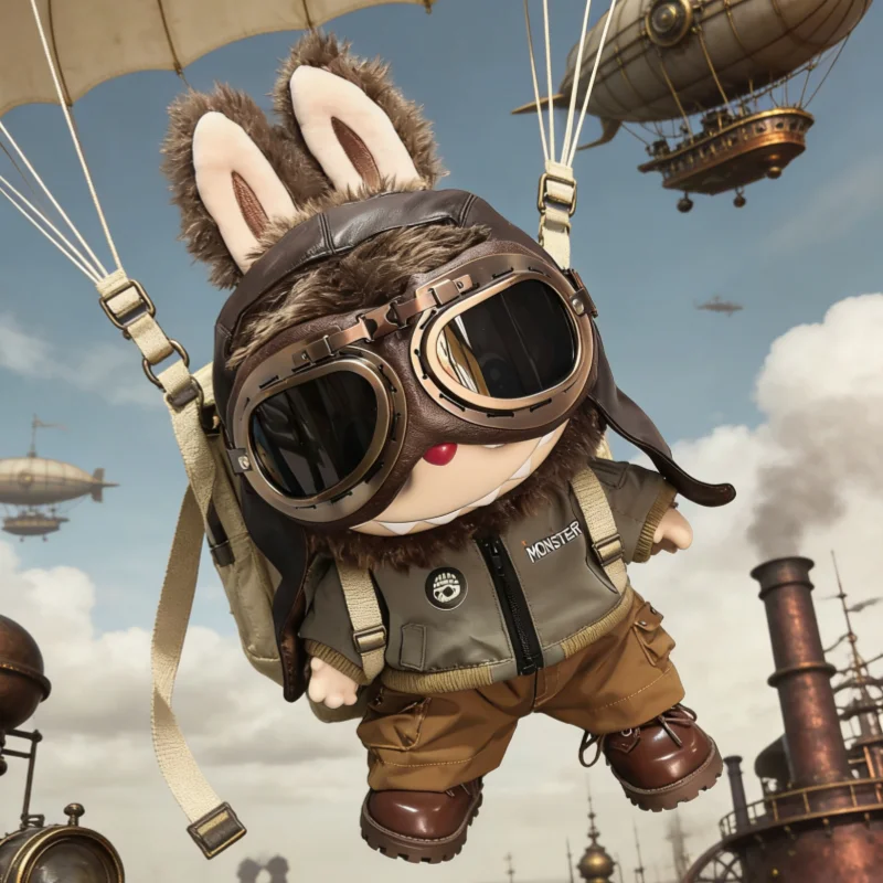 

Комплект одежды для Labubu Pilot 38 см: Черный кожаный костюм Labubu King в стиле ретро-стимпанк. Стильный и модный.