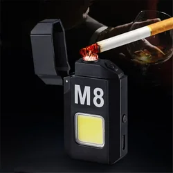 Outdoor Windproof Lighter Waterproof Dual Arc Pulse Flameless Lighter Portable Type C Rechargeable Tungsten Lighter Work Light