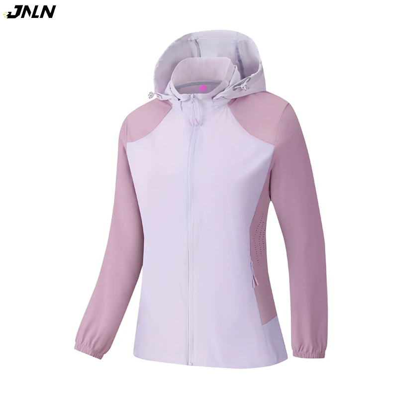 JNLN Hiking Windbreaker Women Climbing Fishing Waterproof Jacket Outdoor Sun Protection Elasticity Coat Removable Hat Clothes